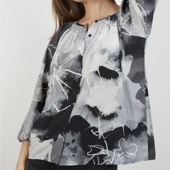 NWT Tucker The Classic Cotton Silk Button-Down Blouse Watercolor Print MSRP$295 - Picture 2 of 13